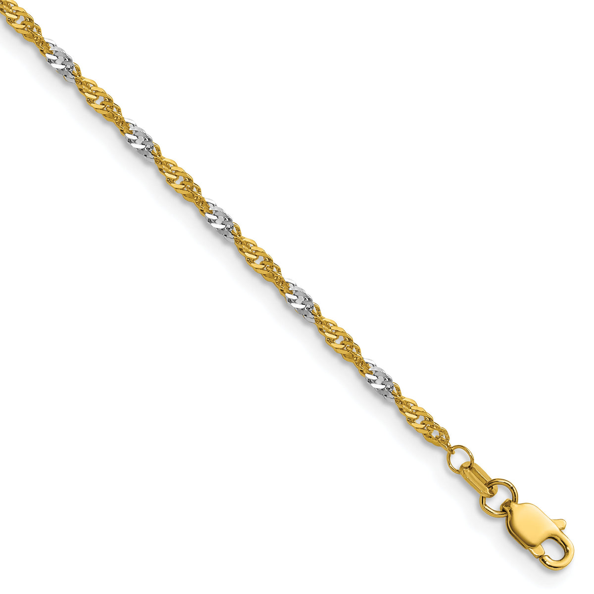 14k Yellow Gold with Rhodium 1.9mm Singapore Chain-PEN335-7