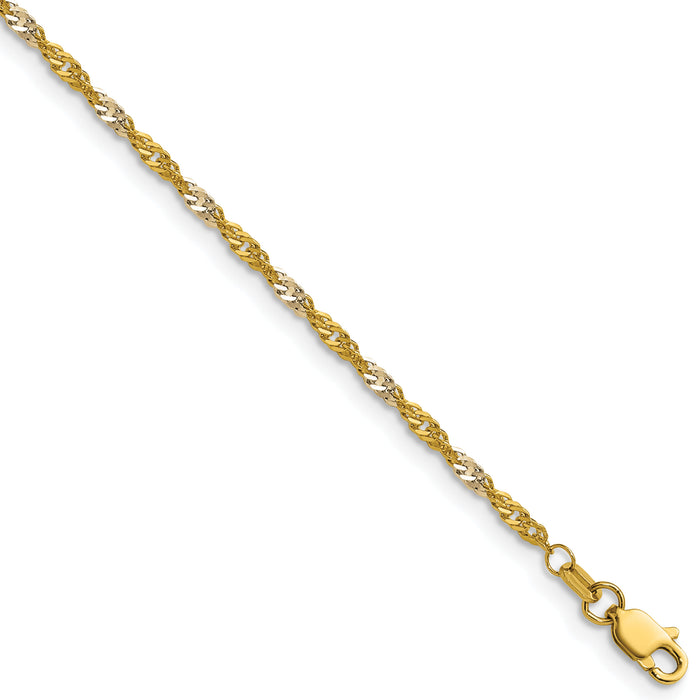 14k Yellow Gold with Rhodium 1.9mm Singapore Chain-PEN335-16