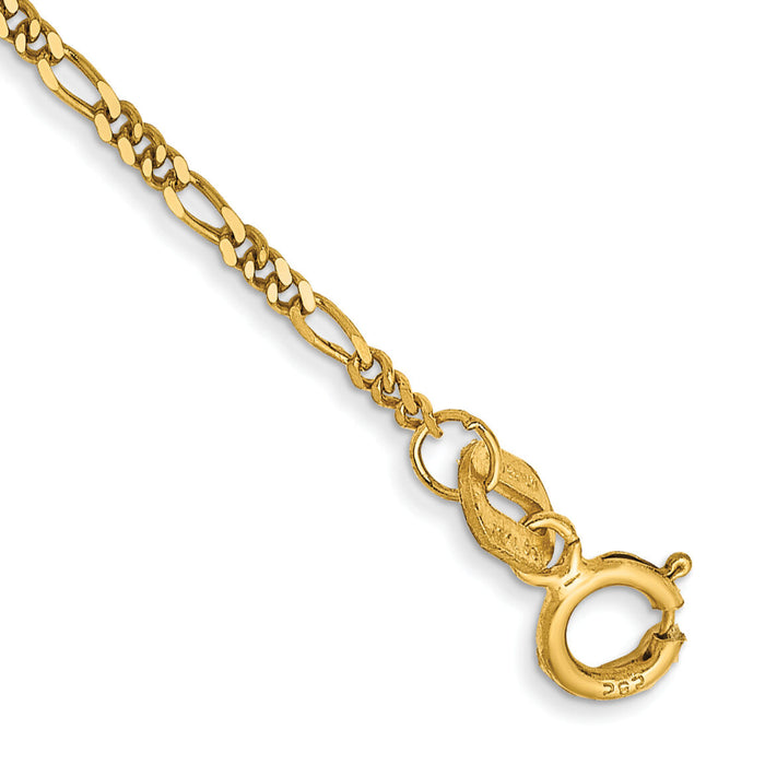 14k 1.25mm Flat Figaro Chain Anklet-PEN7-9