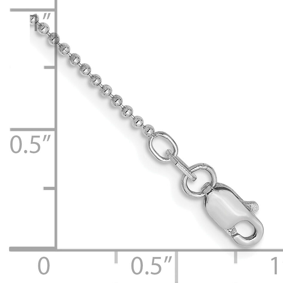 14k White Gold 1.2mm D/C Beaded Chain Anklet-PEN79-9