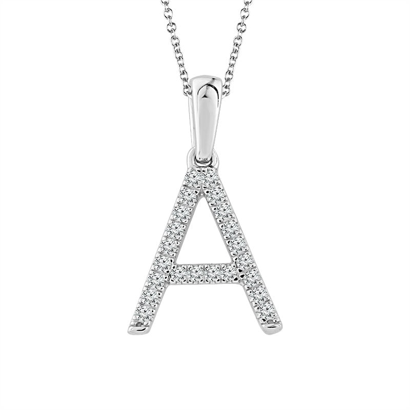 Diamond "A" Initial Pendant 14k White Gold-PF7068SCW4BC