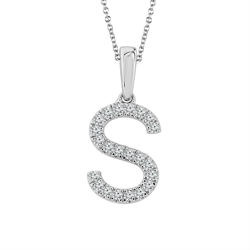 Diamond "S" Initial Pendant 14k White Gold-PF7069SCW4BC