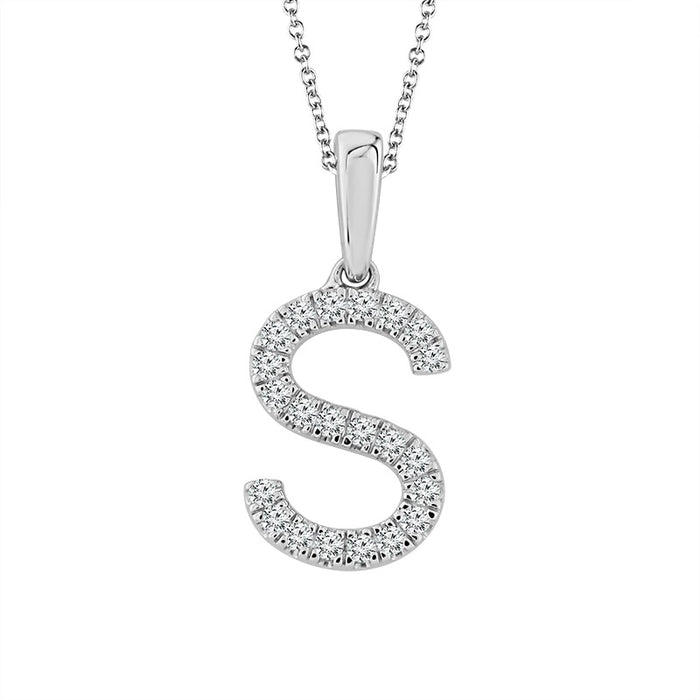Diamond "S" Initial Pendant 14k White Gold-PF7069SCW4BC