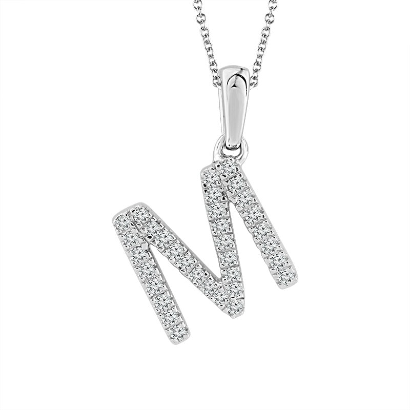 Diamond "M" Initial Pendant 14k White Gold-PF7321SCW4BC