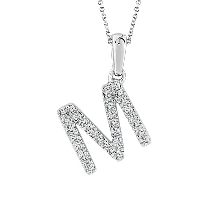 Diamond "M" Initial Pendant 14k White Gold-PF7321SCW4BC