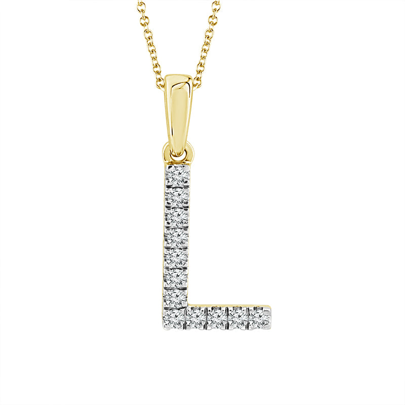 Diamond "L" Initial Pendant 14k Yellow Gold-PF7456SCY4BC