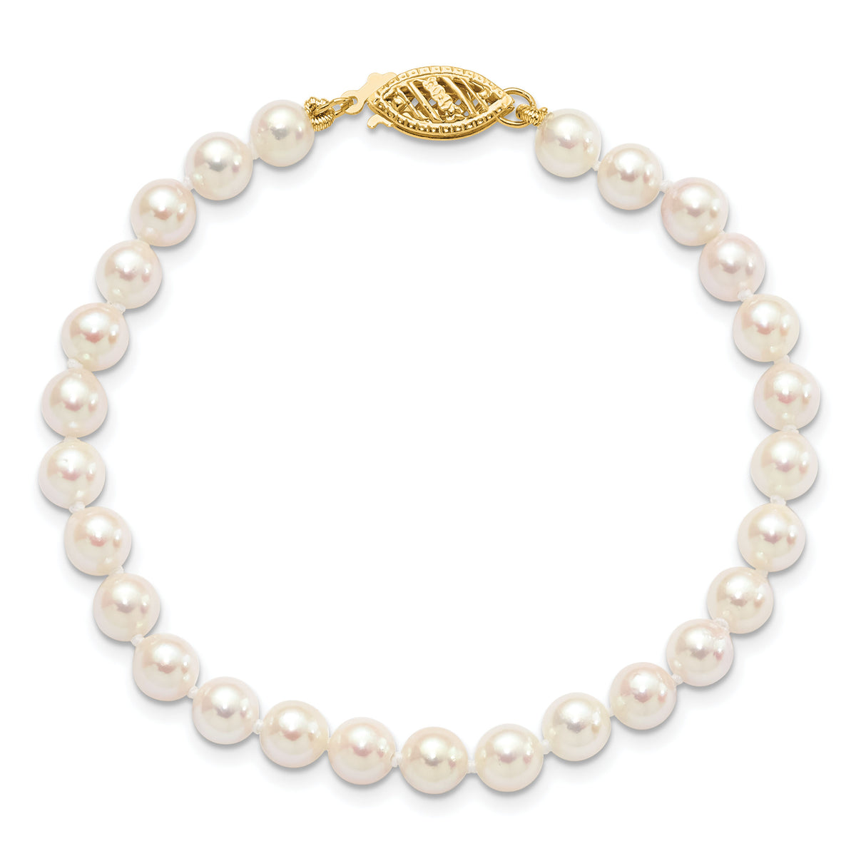 14k 5-6mm Round White Saltwater Akoya Cultured Pearl Bracelet-PL50A-7