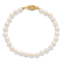 14k 5-6mm Round White Saltwater Akoya Cultured Pearl Bracelet-PL50A-7