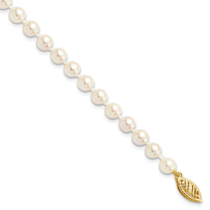14k 5-6mm Round White Saltwater Akoya Cultured Pearl Bracelet-PL50A-7