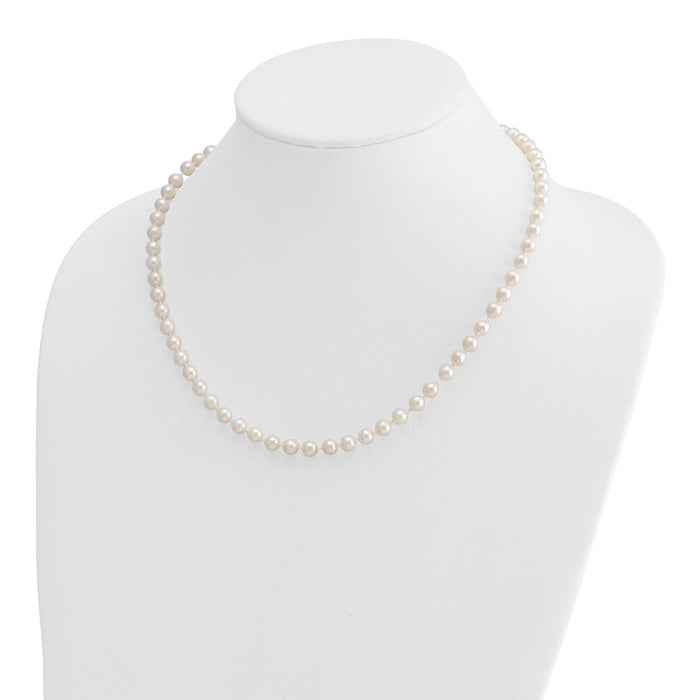 14k 5-6mm Round White Saltwater Akoya Cultured Pearl Necklace-PL50AA-18