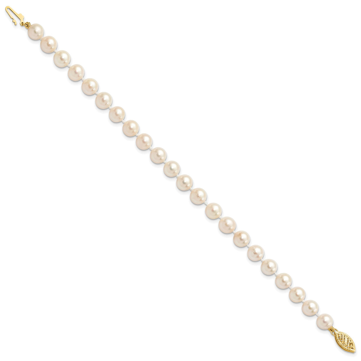 14k 6-7mm Round White Saltwater Akoya Cultured Pearl Bracelet-PL60A-7