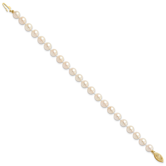 14k 6-7mm Round White Saltwater Akoya Cultured Pearl Bracelet-PL60A-7