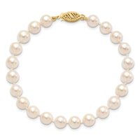 14k 6-7mm Round White Saltwater Akoya Cultured Pearl Bracelet-PL60A-7