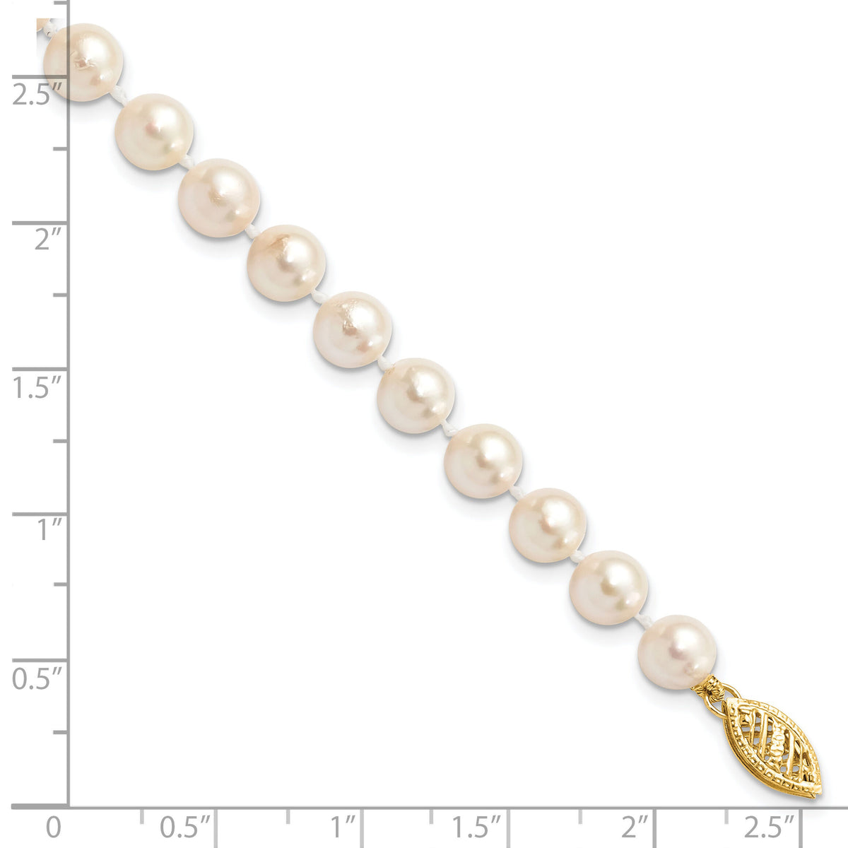 14k 6-7mm Round White Saltwater Akoya Cultured Pearl Bracelet-PL60A-7