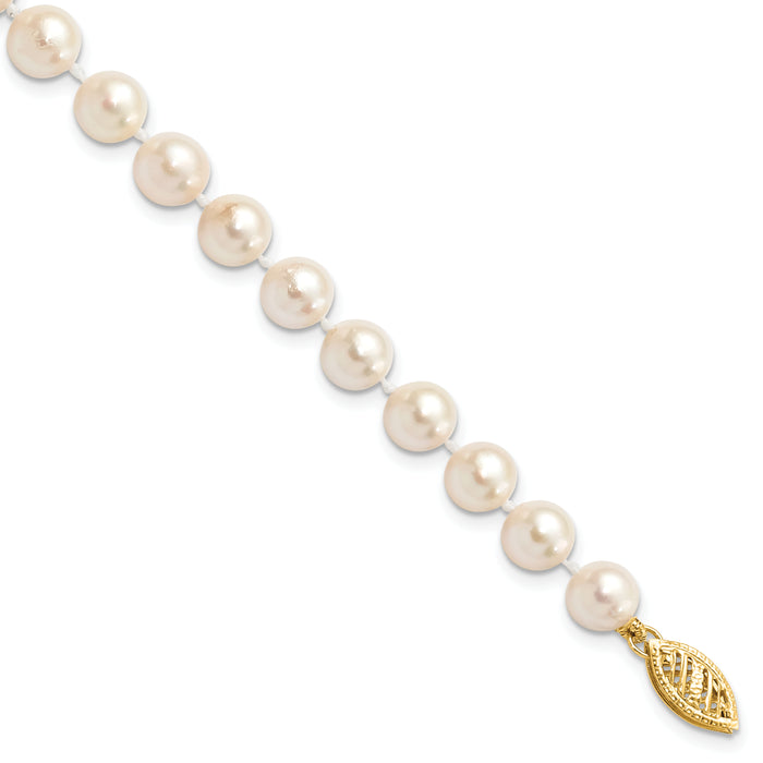 14k 6-7mm Round White Saltwater Akoya Cultured Pearl Bracelet-PL60A-7
