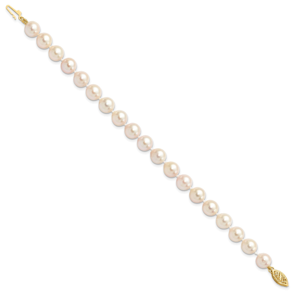 14k 7-8mm Round White Saltwater Akoya Cultured Pearl Bracelet-PL70AA-7