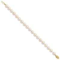 14k 7-8mm Round White Saltwater Akoya Cultured Pearl Bracelet-PL70AA-7