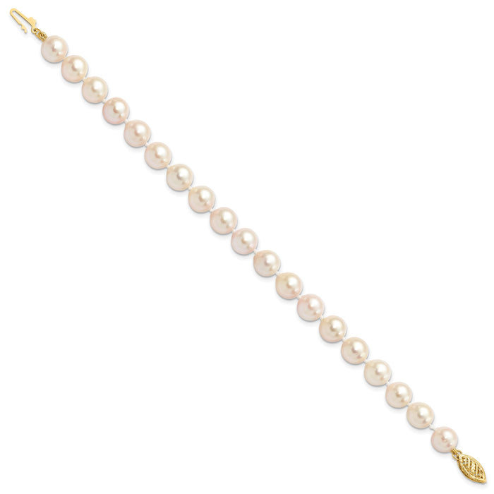 14k 7-8mm Round White Saltwater Akoya Cultured Pearl Bracelet-PL70AA-7