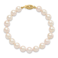 14k 7-8mm Round White Saltwater Akoya Cultured Pearl Bracelet-PL70A-7