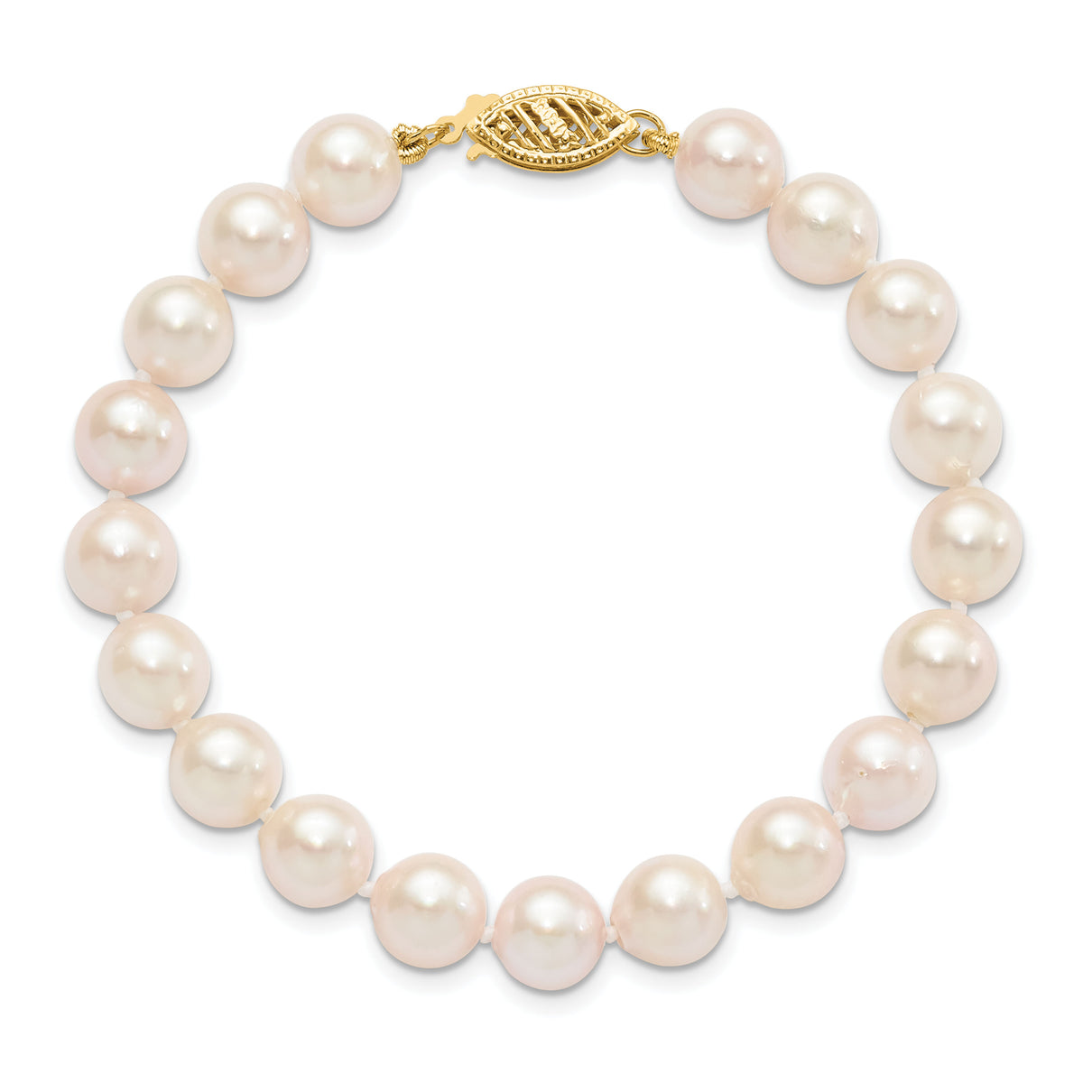 14k 7-8mm Round White Saltwater Akoya Cultured Pearl Bracelet-PL70AA-7