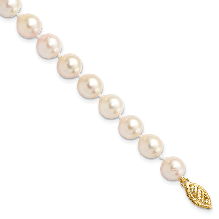 14k 7-8mm Round White Saltwater Akoya Cultured Pearl Bracelet-PL70AA-7