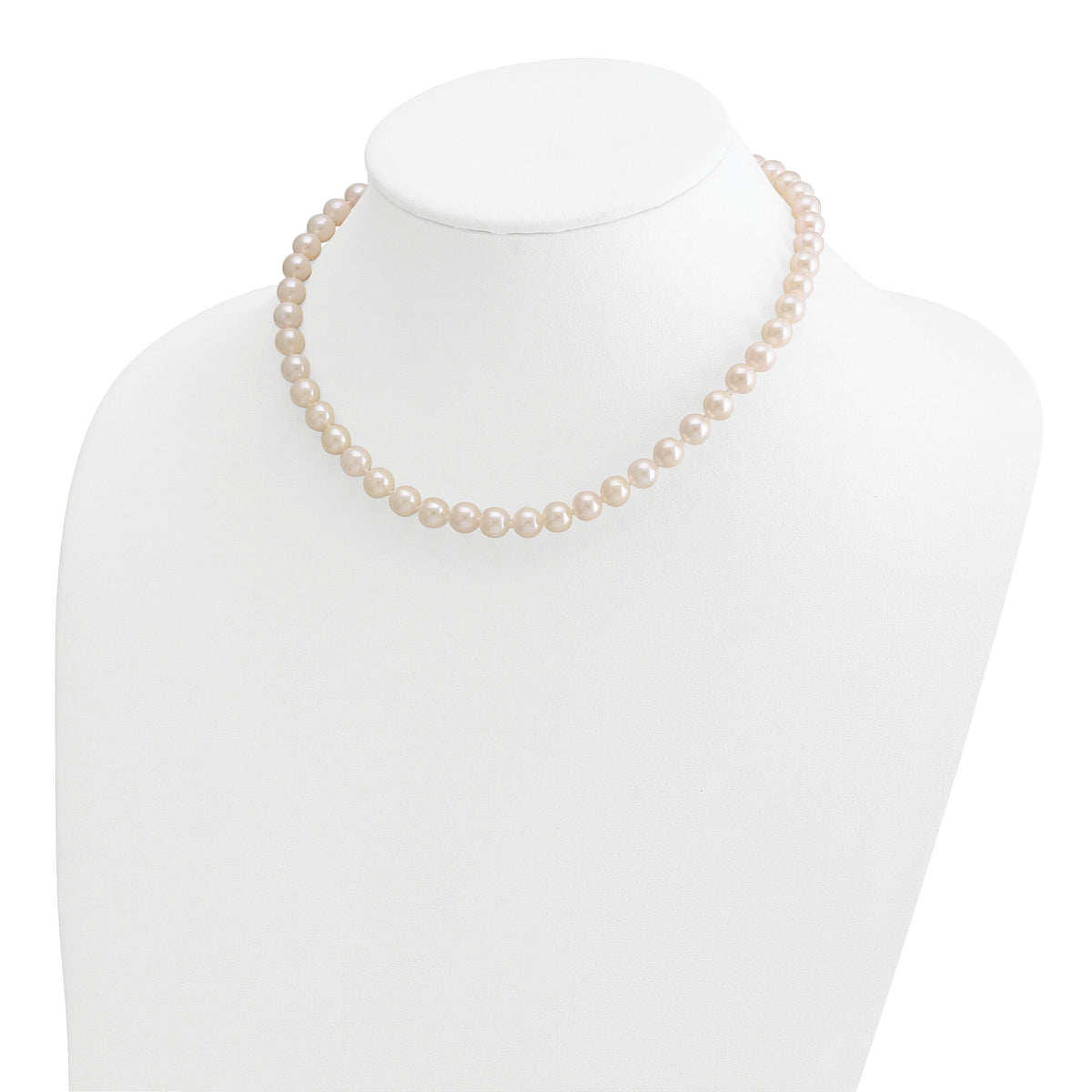 14k 7-8mm Round White Saltwater Akoya Cultured Pearl Necklace-PL70AA-16