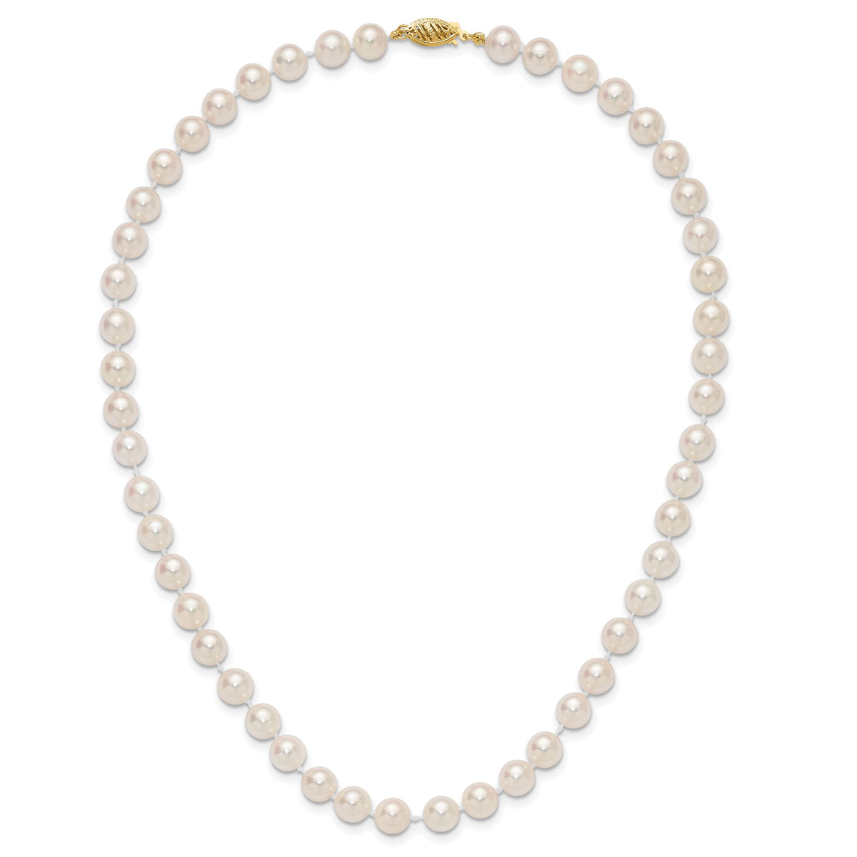 14k 7-8mm Round White Saltwater Akoya Cultured Pearl Necklace-PL70A-16
