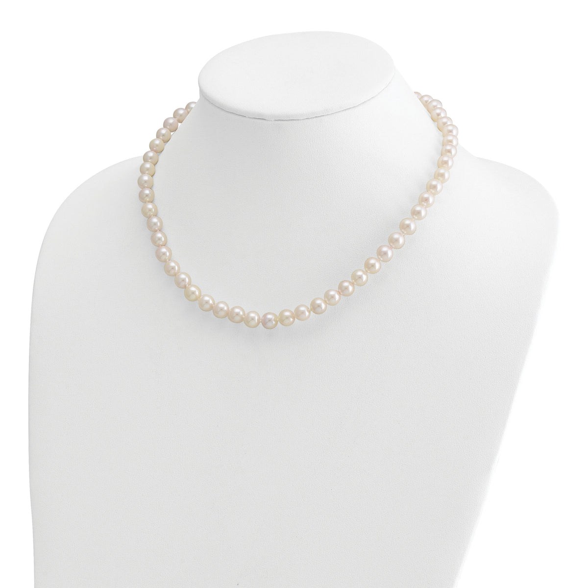 14k 7-8mm Round White Saltwater Akoya Cultured Pearl Necklace-PL70A-18
