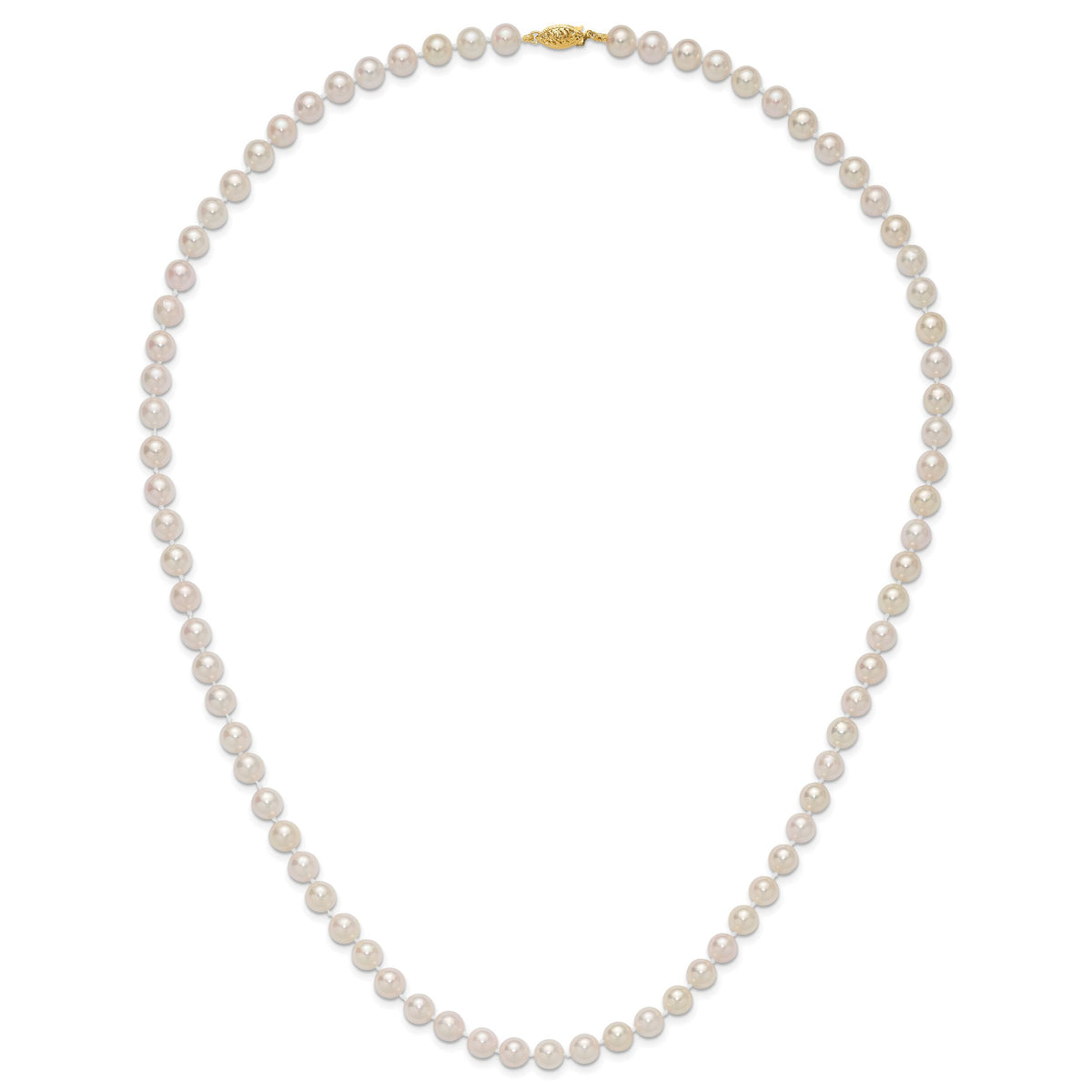 14k 7-8mm Round White Saltwater Akoya Cultured Pearl Necklace-PL70A-24
