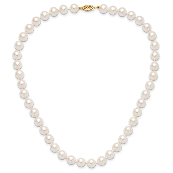 14K 8-9mm Round White Saltwater Akoya Cultured Pearl 16in Necklace-PL80AA-16