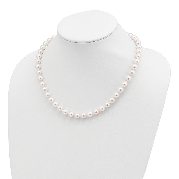 14k 8-9mm Round White Saltwater Akoya Cultured Pearl Necklace-PL80AA-18
