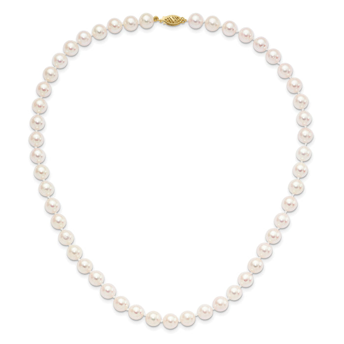 14k 8-9mm Round White Saltwater Akoya Cultured Pearl Necklace-PL80AA-18
