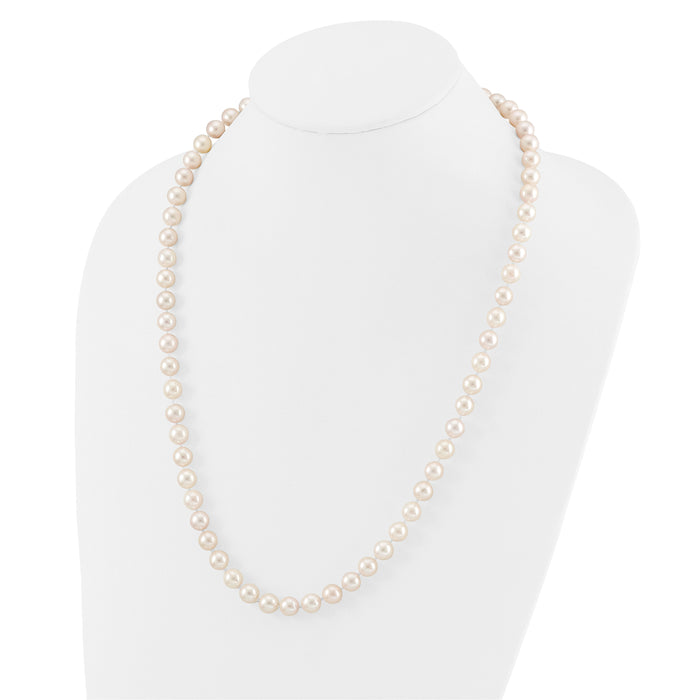 14K 8-9mm Round White Saltwater Akoya Cultured Pearl 24in Necklace-PL80AA-24