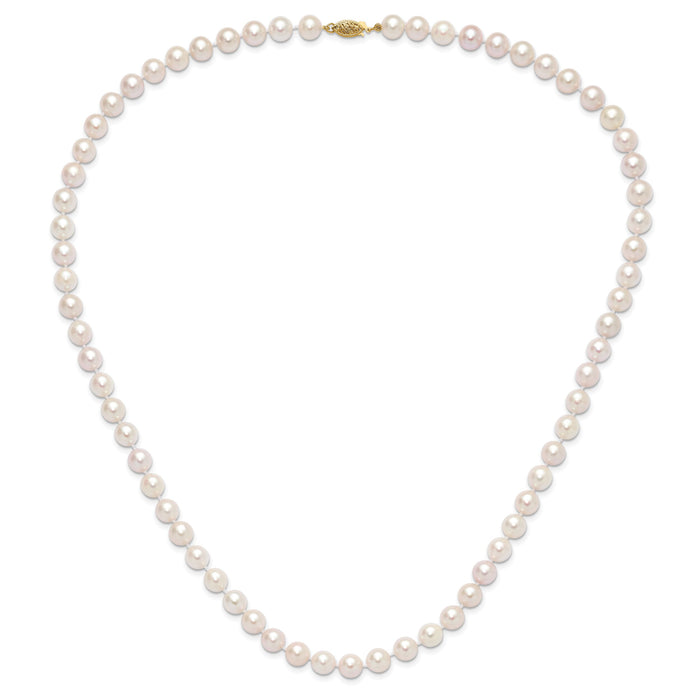 14K 8-9mm Round White Saltwater Akoya Cultured Pearl 24in Necklace-PL80AA-24