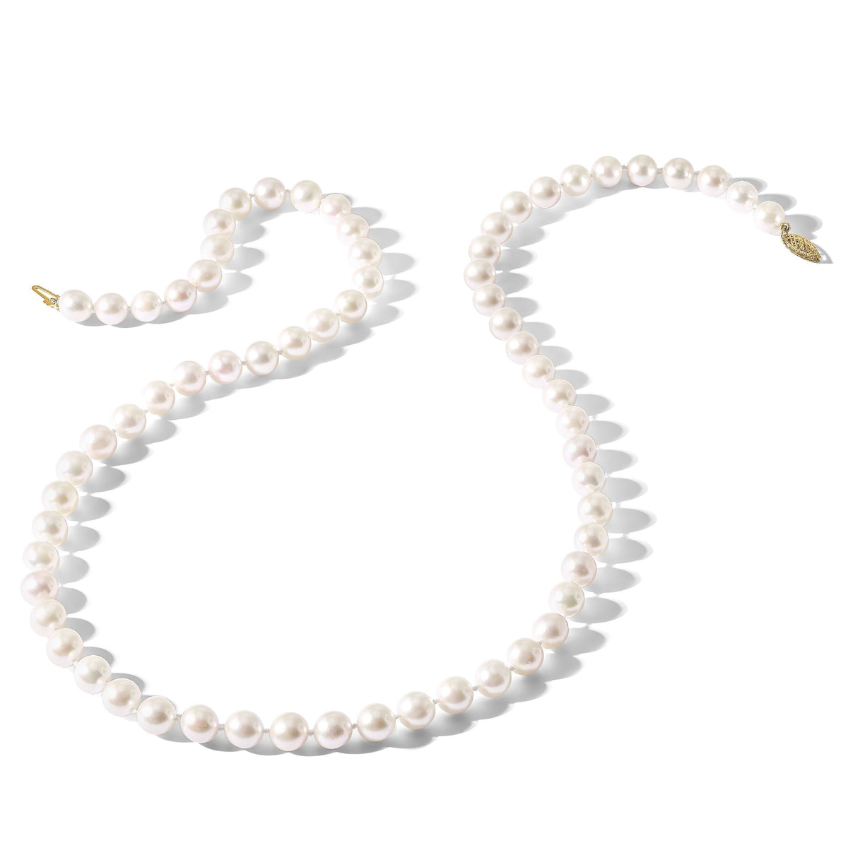 14k 8-9mm Round White Saltwater Akoya Cultured Pearl Necklace-PL80AA-18