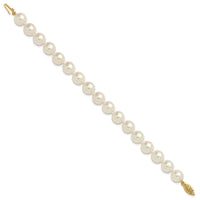 14k 9-10mm White Rnd Akoya Saltwater Cultured Pearl 7in Bracelet-PL90AA-7