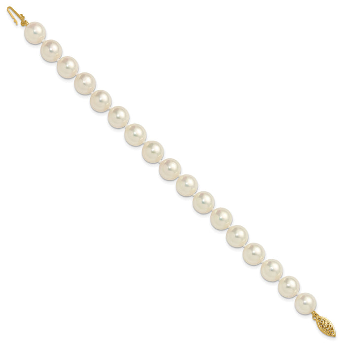 14k 9-10mm White Rnd Akoya Saltwater Cultured Pearl 7in Bracelet-PL90AA-7