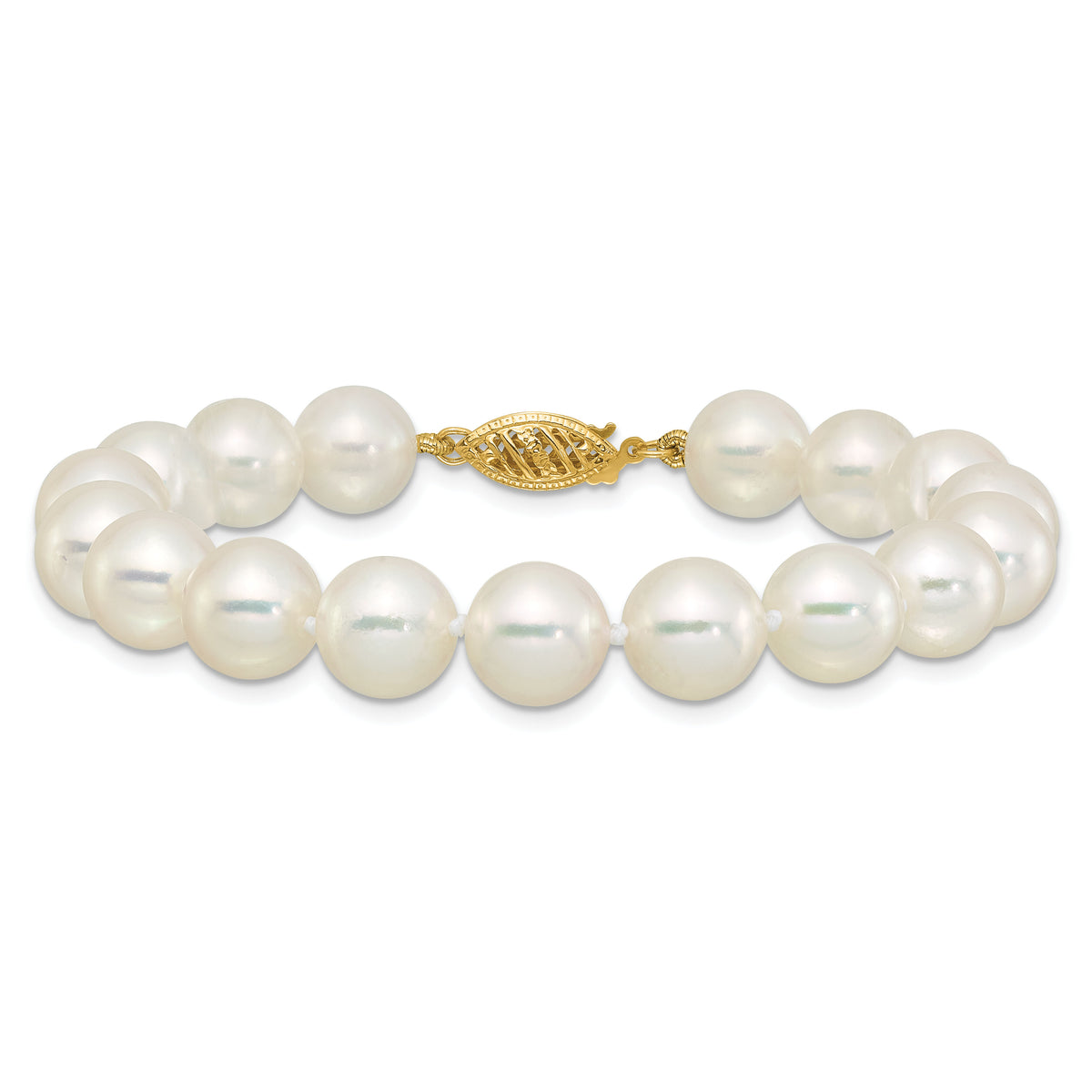 14k 9-10mm White Rnd Akoya Saltwater Cultured Pearl 7in Bracelet-PL90AA-7
