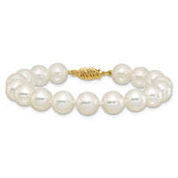 14k 9-10mm White Rnd Akoya Saltwater Cultured Pearl 7in Bracelet-PL90AA-7