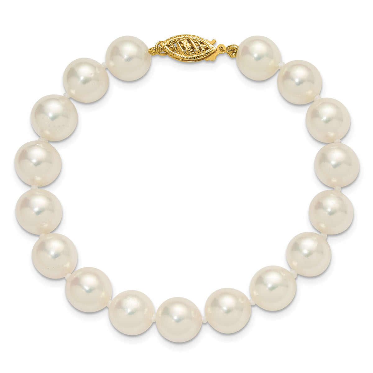 14k 9-10mm White Rnd Akoya Saltwater Cultured Pearl 7in Bracelet-PL90AA-7