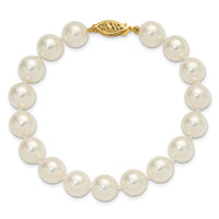 14k 9-10mm White Rnd Akoya Saltwater Cultured Pearl 7in Bracelet-PL90AA-7