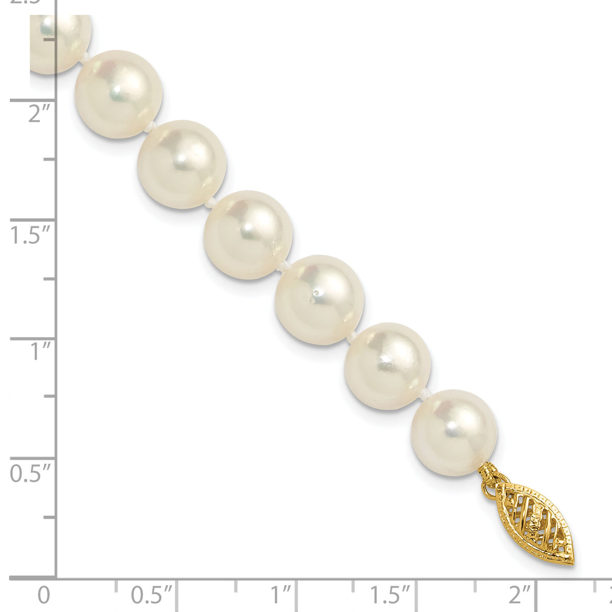 14k 9-10mm White Rnd Akoya Saltwater Cultured Pearl 7in Bracelet-PL90AA-7