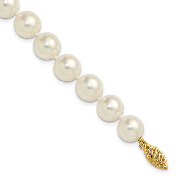 14k 9-10mm White Rnd Akoya Saltwater Cultured Pearl 7in Bracelet-PL90AA-7