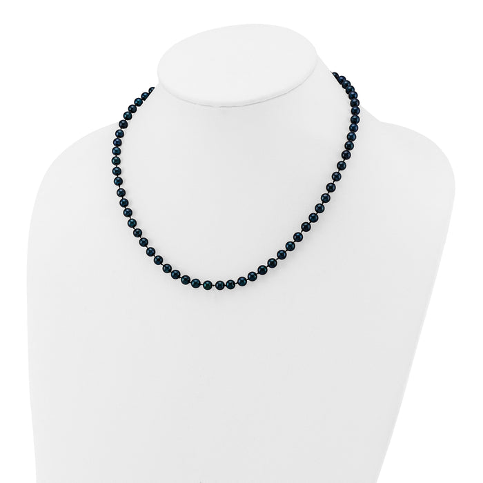 14k White Gold 5-6mm Round Black Saltwater Akoya Cultured Pearl Necklace-PLB50-24