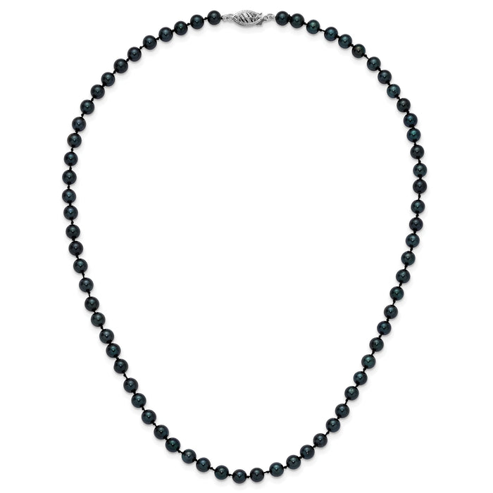 14k White Gold 5-6mm Round Black Saltwater Akoya Cultured Pearl Necklace-PLB50-16