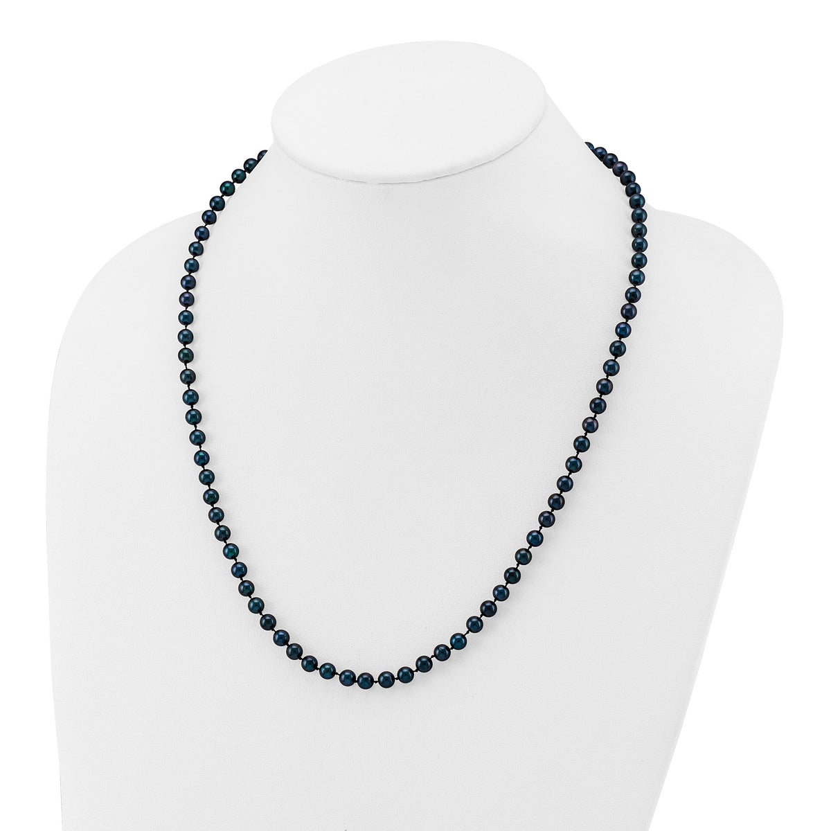 14k White Gold 5-6mm Round Black Saltwater Akoya Cultured Pearl Necklace-PLB50-20