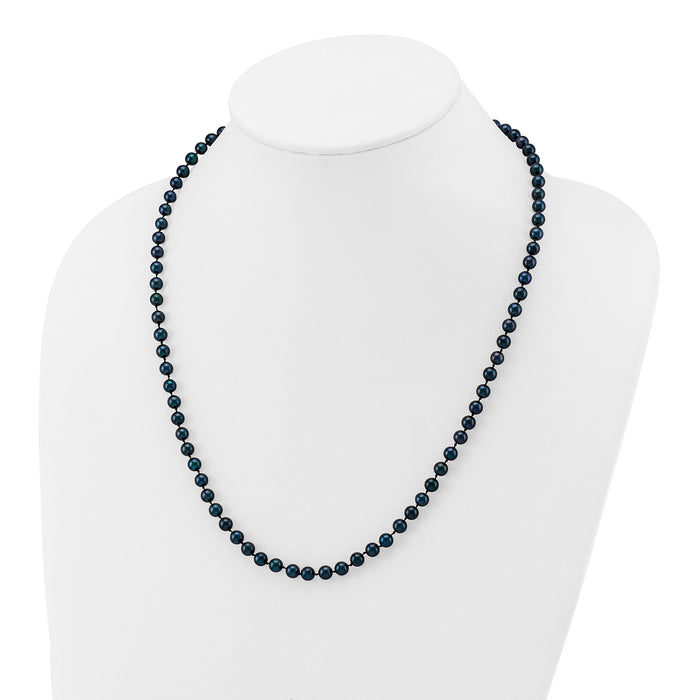 14k White Gold 5-6mm Round Black Saltwater Akoya Cultured Pearl Necklace-PLB50-20