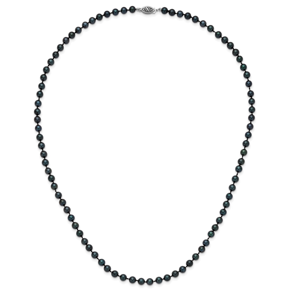 14k White Gold 5-6mm Round Black Saltwater Akoya Cultured Pearl Necklace-PLB50-20