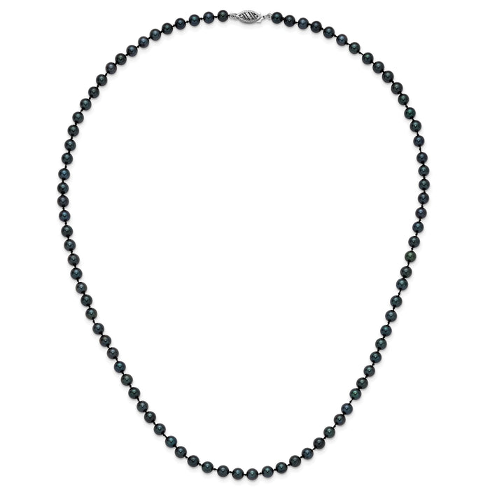 14k White Gold 5-6mm Round Black Saltwater Akoya Cultured Pearl Necklace-PLB50-20
