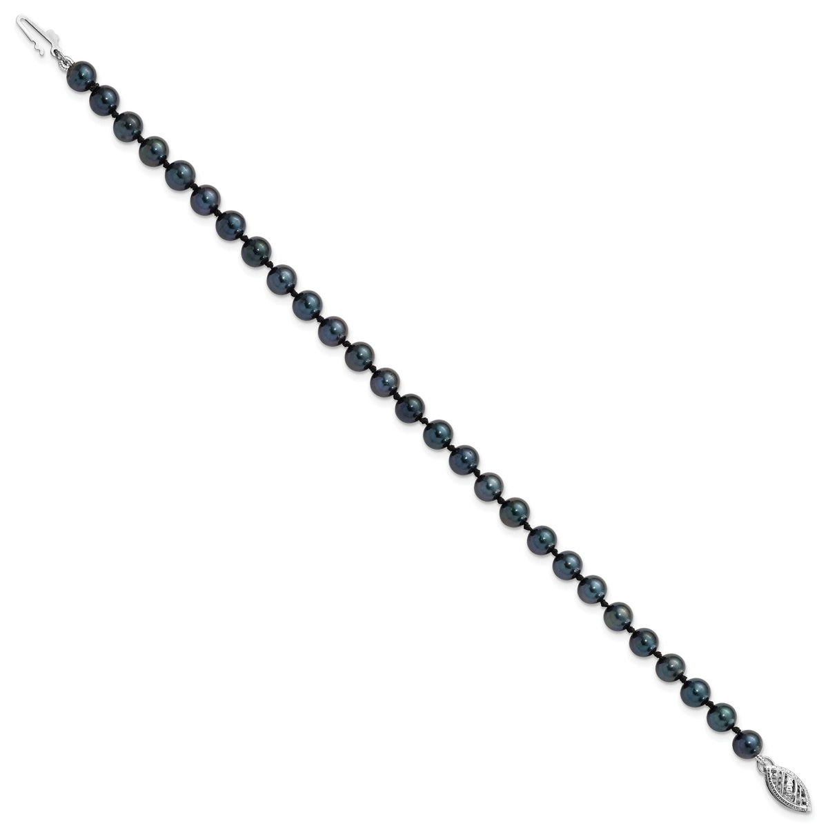 14k White Gold 5-6mm Round Black Saltwater Akoya Cultured Pearl Bracelet-PLB50-7